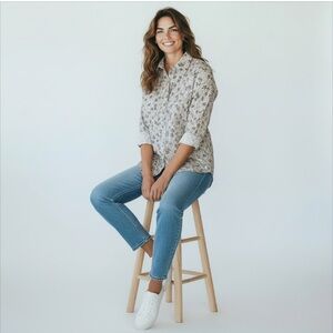 Talbots Classic Multi Floral Non-Iron Women's Long Sleeve Shirt Size 10